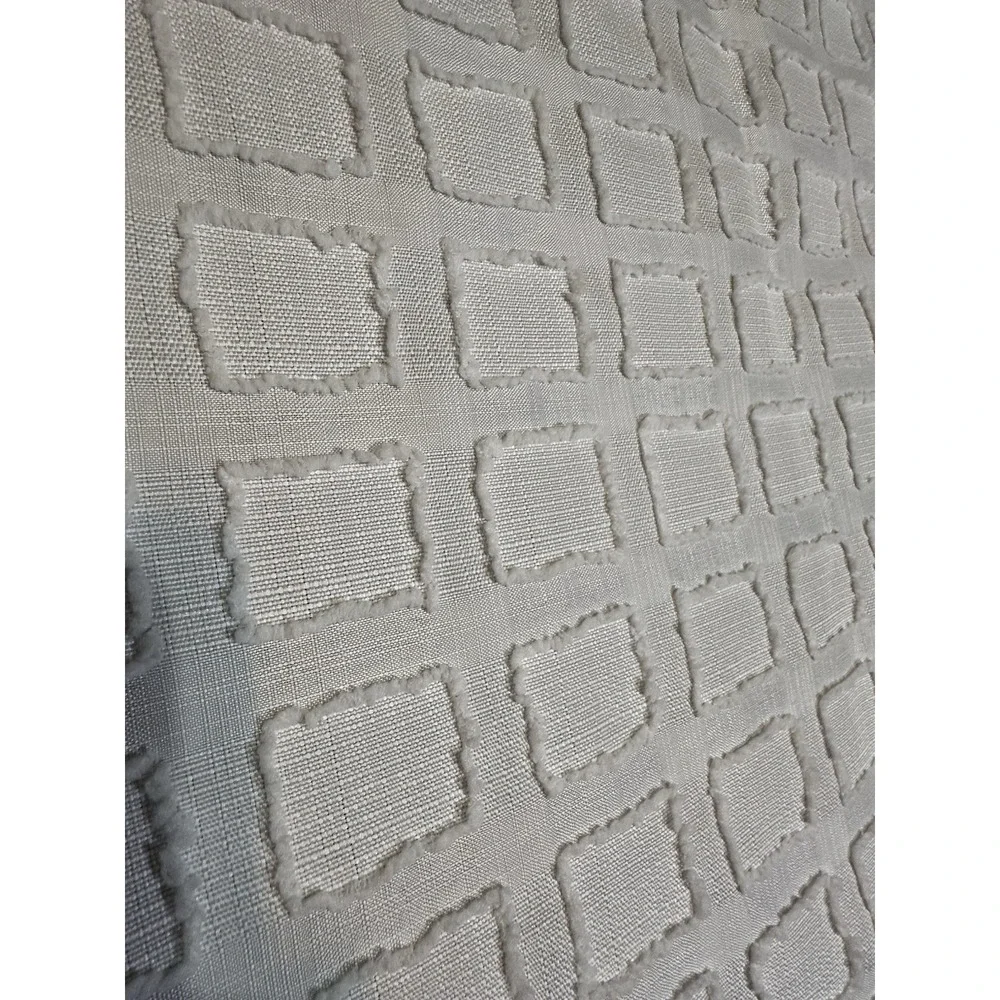 Set of 4 White Textured Square Embellished Curtain Panels 84x37 Rod Pocket